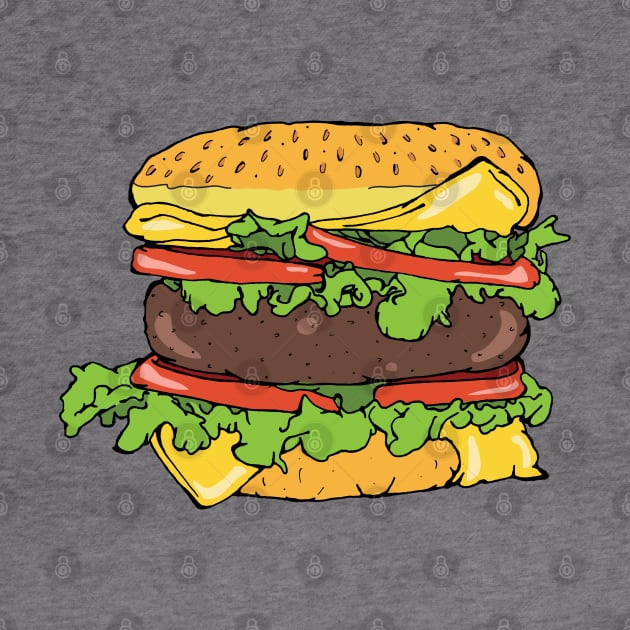 Cheeseburger Sandwich Hand Drawn Illustration by HotHibiscus